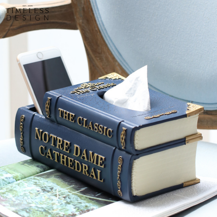 Notre Dame Vintage Book Tissue Box with remote control holder
