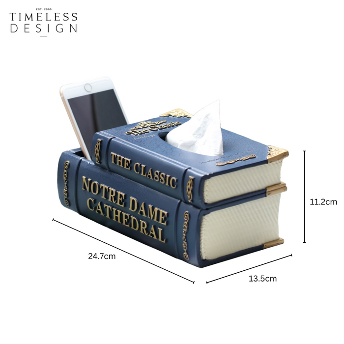 Notre Dame Vintage Book Tissue Box with remote control holder
