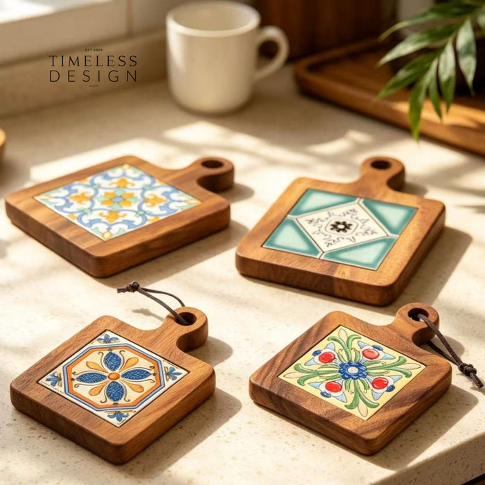 Otis Retro Acacia Wood Tile Heat Resistant Pot Holder