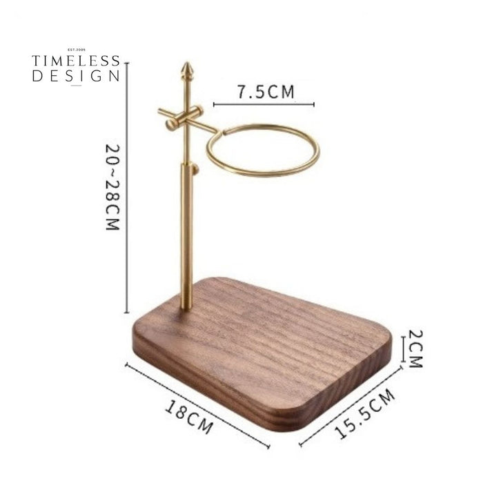Ally Adjustable Brass Coffee Dripper Holder Wooden Base Stand