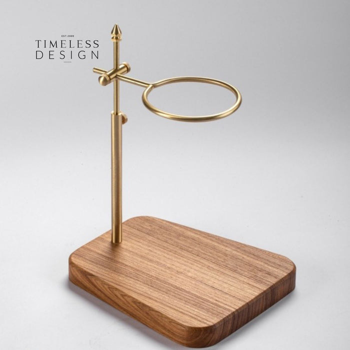 Ally Adjustable Brass Coffee Dripper Holder Wooden Base Stand