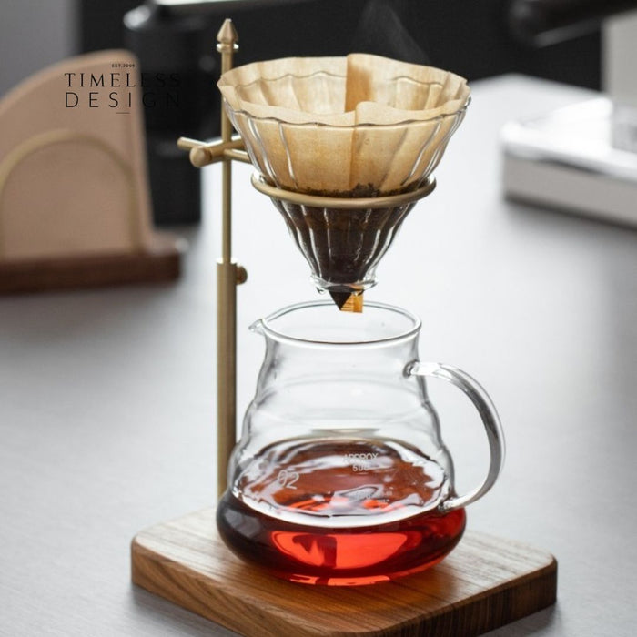 Ally Adjustable Brass Coffee Dripper Holder Wooden Base Stand