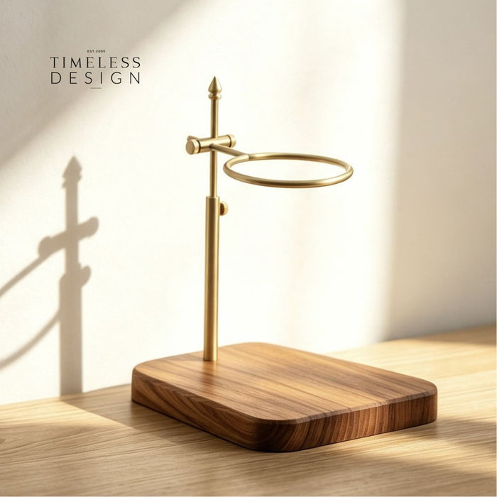 Ally Adjustable Brass Coffee Dripper Holder Wooden Base Stand