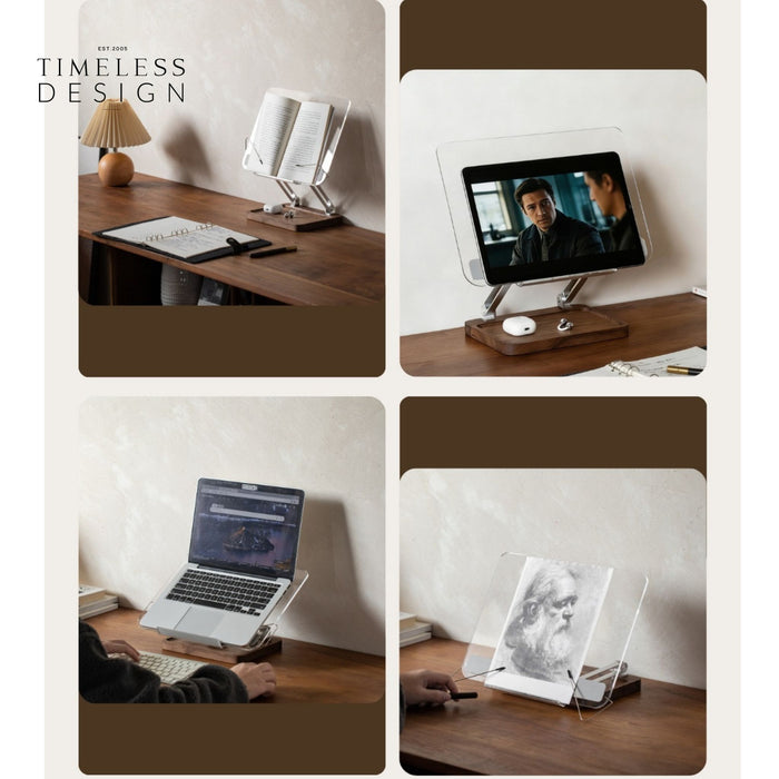 Buku Walnut Wood Acrylic Adjustable Desktop Reading Stand