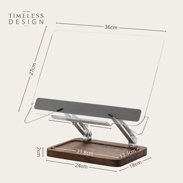 Buku Walnut Wood Acrylic Adjustable Desktop Reading Stand