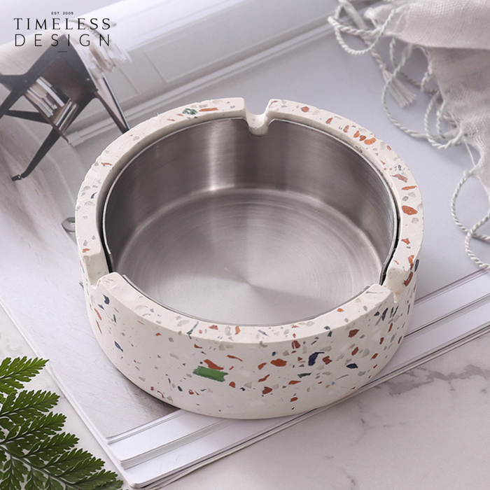 Caylin Terrazzo Ashtray With Cover and Stainless steel Inner Tray