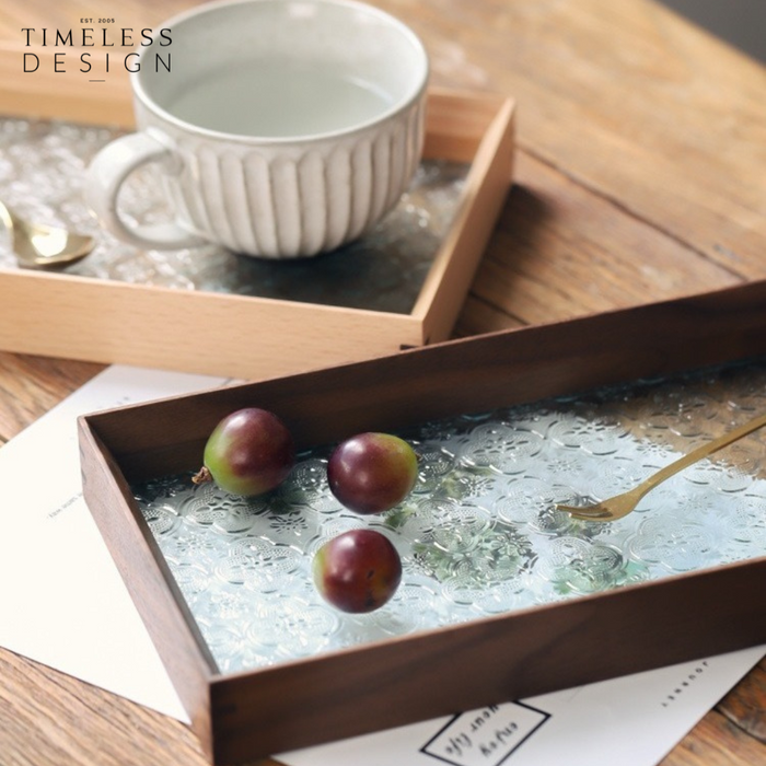 Ally Walnut Embossed Glass Serving Tray